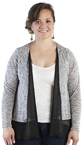 Libian Junior Plus Size Open Front Black Chiffon Underlay Long Sleeve Cardigan
