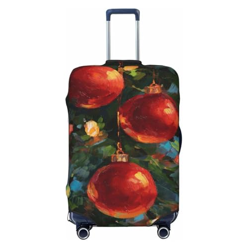 Christmas Tree With Three Red Ornaments Elastic Travel Luggage Covers Dustproof Scratch-Resistant Suitcase Protector Fit 22-24 Inch