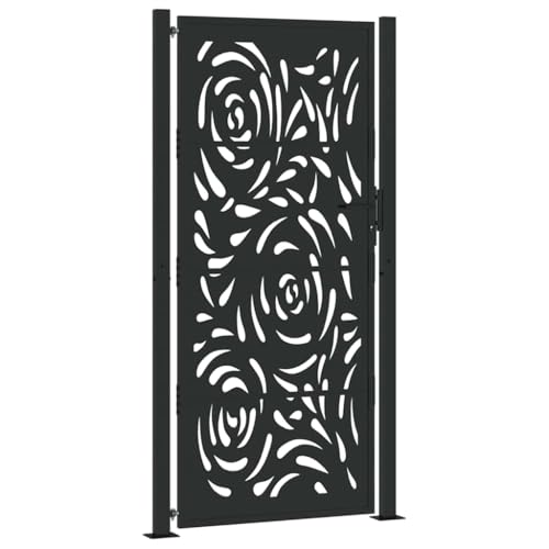vidaXL Puerta de jardín diseño llama acero negro 100x200 cm, puerta de cerca, puerta exterior, puerta de metal, puerta de seguridad, puerta de entrada