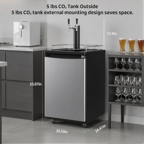 Image of IDEALHOUSE 152L 5.4 Cu. ft Double Tap Beer Kegerator, Compact Draft Beer Keg Refrigerator Dispenser with Imitation Stainless Steel Door, Beverage Cooler for Home Bar, Party & Small Commercial Use