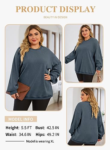 Image of Eytino Women Plus Size Sweatshirt Oversized Crew Neck Long Sleeve Tops