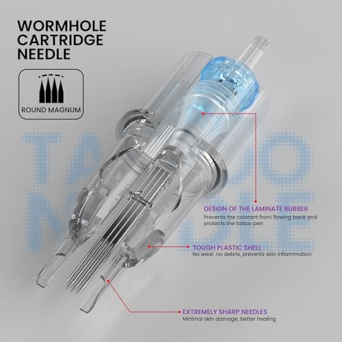 Image of Wormhole Tattoo Cartridge Needles 20PCS Disposable # 10 Round Magnum Tattoo Needle Compatible with Standard Tattoo Gun for Coloring on Curved Areas and Fine Filling for Small to Medium Areas (1015RM)