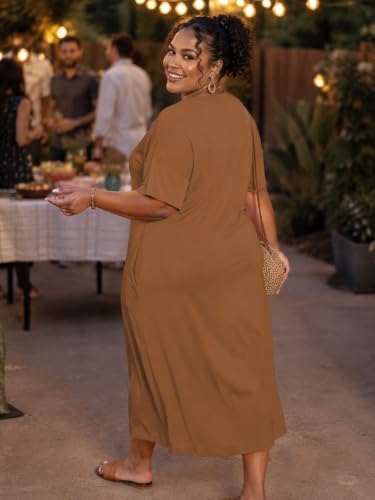 Image of PinkPatty Women's Plus Size Short Sleeve Maxi Dress Casual Loose V Neck Long Dress with Pockets