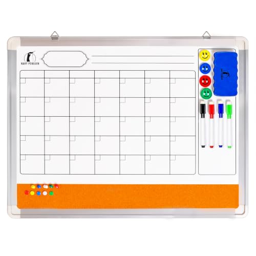 Dry Erase Calendar for Wall - Whiteboard Calendar with Cork Board 24x18 in