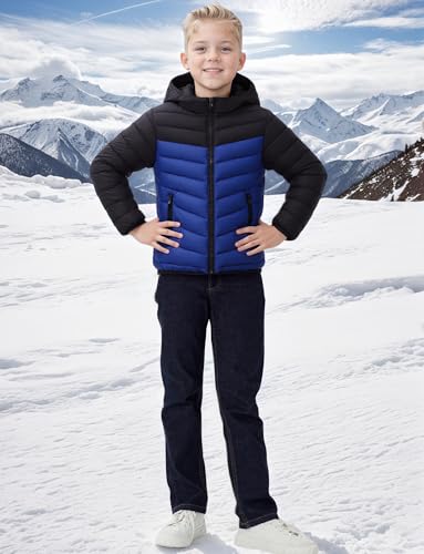 SEAUR Kids Lightweight Puffer Jacket for Boys Girls Hooded Quilted Down Coat Winter Warm Thin Outerwear Color Block Design3