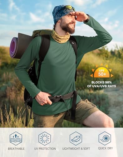 Image of Roadbox Mens UPF 50+ UV Sun Protection Shirts Outdoor Long Sleeve SPF Rash Guard for Fishing Hiking Swimming Running