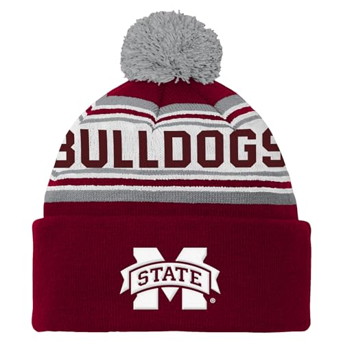 Outerstuff NCAA Boys Youth (8-20) Mississippi State Bulldogs Jacquard Cuffed Knit Beanie Hat w/Pom, One Size