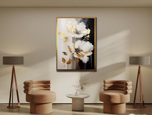 Affiche abstraite fleurs blanches et noires pour décoration murale