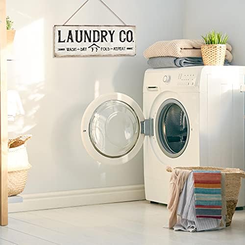 CHDITB Rustic Laundry Room Decor Sign, Vintage Wood Sign Wall Door Hanging, Wash Dry Fold Sign Art Plaque for Laundry Room Wash House Farmhouse (15''x6'', White)