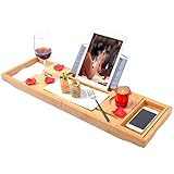 Bamboo Bathtub Trays Bath Table Expandable Luxury Caddy Tray with Extending Sides, Cellphone,Book,Tray and Wineglass Holder- Gift Idea for Loved Ones