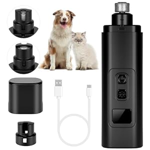 AUYAO Dog Nail Grinders Upgraded Super Silent Cat Claw Nail Clippers 2-Speed Electric Pet Electric Nail File Nail Scissors Nail Trimmer File with LED Lights for Small to Large Dogs(Black)