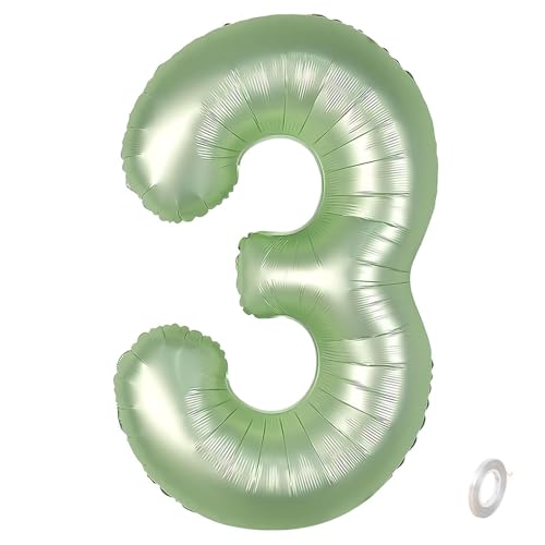 Balorise 40 Pouces Aluminium Ballon Géant Vert Chiffre 3, Gonflable Hélium, Grand Numéro 0-9, 10-100 (101cm), Décoration de Foil Ballons pour Fête...