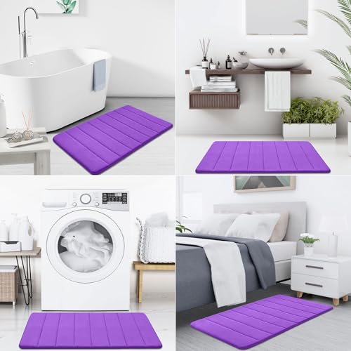 Image of Buganda Memory Foam Soft Bath Mats - Non Slip Absorbent Bathroom Rugs Rubber Back Runner Mat for Kitchen Bathroom Floors 16 inchx47 inch, Purple