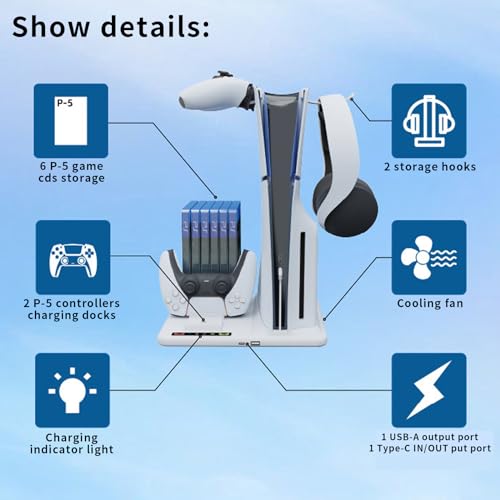 CWZZ Base de resfriamento multifuncional para PS5 Slim Host, suporte de resfriamento do ventilador d