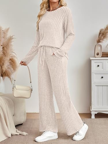 LILLUSORY 2 Piece Lounge Sets for Women Matching Casual Pajamas Fall Fashion 2025 Outfits Long Sleeve Ribbed Knit Sweatsuits3
