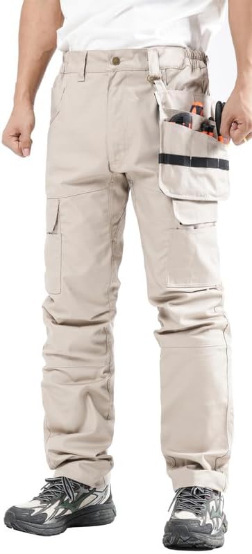 GGleaf Mens Work Pants Ripstop Waterproof Elastic Waist Outdoor Cargo Tactical Hiking Quick-Dry Pants with 7 Pockets