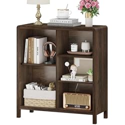 FATORRI 5 Cube Bookshelf, Wood Bookcase with 3 Adjustable Shelves, Farmhouse Cube Storage Organizer Shelf for Small Space Bedroom Living Room (Dark Walnut)