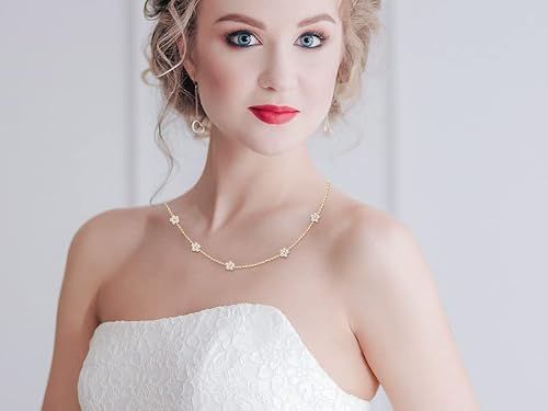 Pearl Necklace For Women 14K Gold Plated Sterling Silver Dainty Daisy Pearl Choker Handmade Charm Necklaces Jewelry Gifts For Her #TOP4