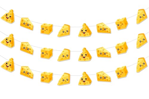 Sursurprise Cheese Themed Party Decorations, 3Pcs Cheese Banners for Macaroni and Cheese Birthday Decorations Party Supplies