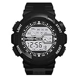 HHyyq Herren Digitale Sportuhr Military Outdoor Survival Wasserdicht Armbanduhr mit Dual Zeitzone Kompass Schrittzähler Thermometer Stoppuhr(Schwarz)