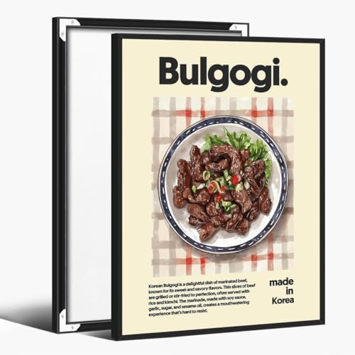 Modern Kitchen Canvas Wall Art Prints Korean Bulgogi Beef Pictures Poster Funny Minimalist Foodie Posters Delicious Korean Cuisine Kitchen Wall Decor for Restaurant 8x12inch black framed