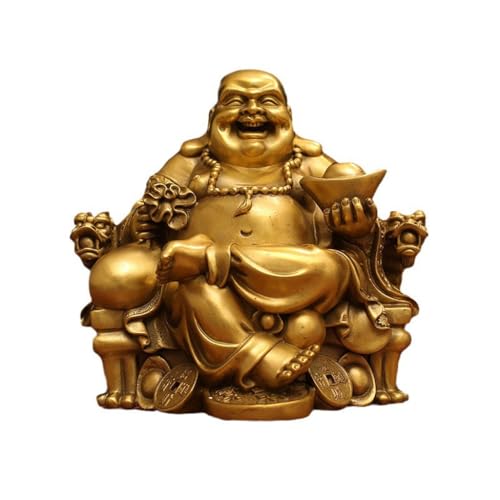 Statue de dragon en cuivre Bouddha riant artisanat d'art pour salon chic