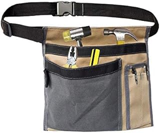 Cyleibe Tool Belt Pouch, 12OZ Multifunctional Canvas Waist Apron Tool pocket bags with Adjustable Belt Clip for Workshop Storage/Wood Working Tools/Screwdriver Pouch/Garden - Contrast Color Beige Grey