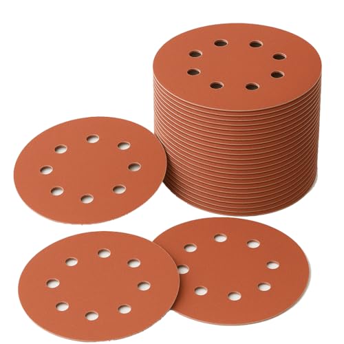 LESNIC 180 Grit Sanding Discs 50pcs, 125mm Sanding Discs 5 inches 8 Holes Fibre Backed Abrasive Discs Hook & Loop for Orbital Sanders and All Oscillating Tools