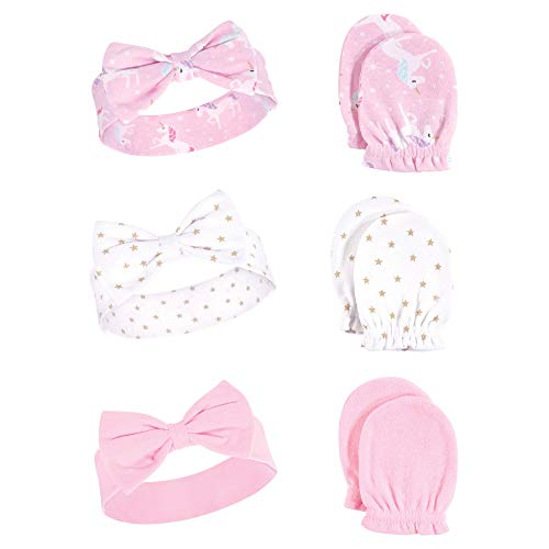 Image of Hudson Baby baby-girls Cotton Headband and Scratch Mitten Set