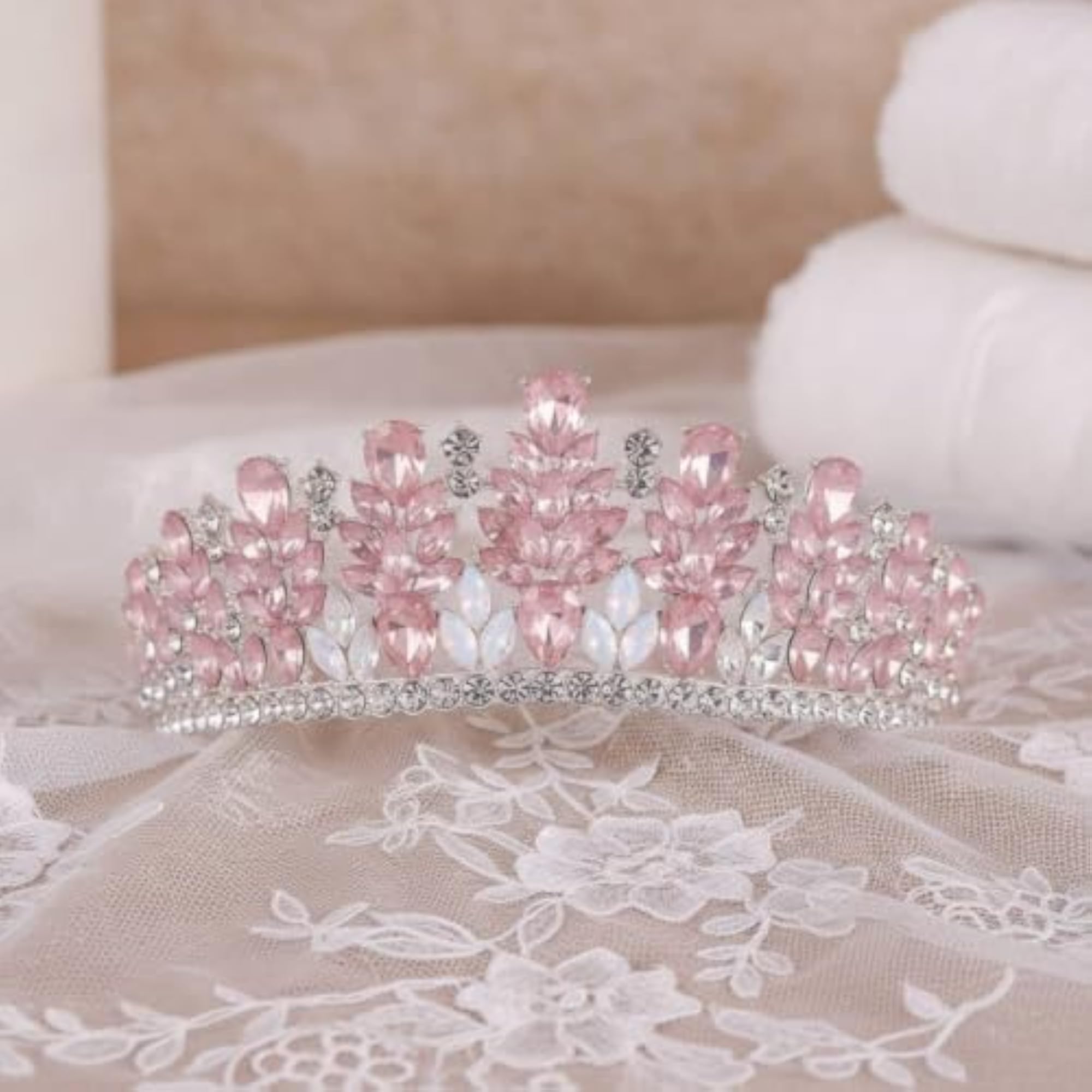 Elegant Rhinestone Floral Tiara, Bridal Hair Accessory