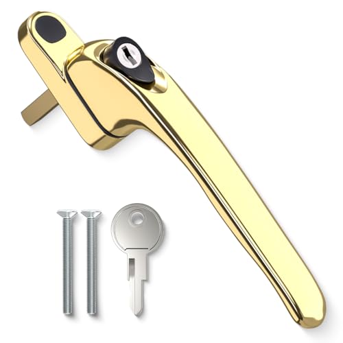 Bwintech 1 Pcs in-Line Pvd Gold UPVC Zinc Window Handle, 43mm Spindle for Indoor and Outdoor UPVC Window