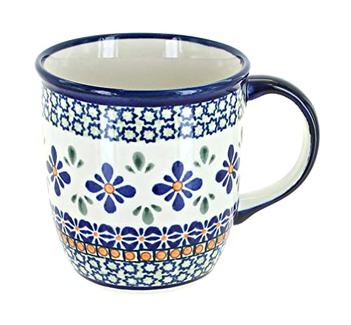 Blue Rose Polish Pottery - Green Mosaic Flower Plain Coffee Mug - 12 oz - Perfect Mug for the Office, Home, or a Gift