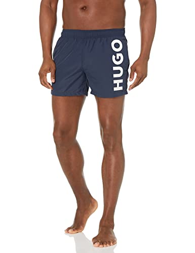 HUGO Men's Abas Swim Trunk, Dark Blue/White, Medium