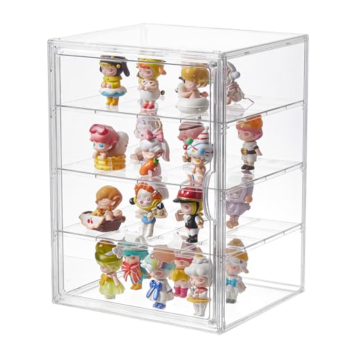 Image of 4 Tiers Clear Acrylic Display Case, Plastic Storage Bins with 3 Adjustable Divider and Magnetic Door,Stackable Display Box for Figures Showcase (XXL-4 Tier-1 Pack)