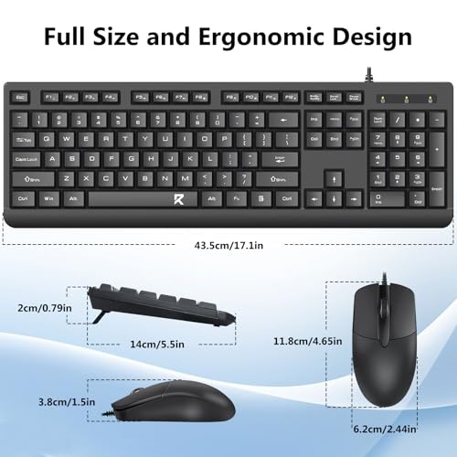 Image of Redragon Quiet Thin Wired Keyboard and Mouse Combo, Large Print, Black