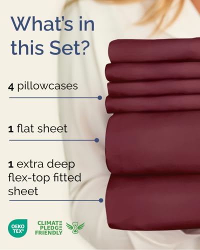 Image of Flex Top Split Head King 6 Piece Sheet Set - Soft & Cooling - Burgundy