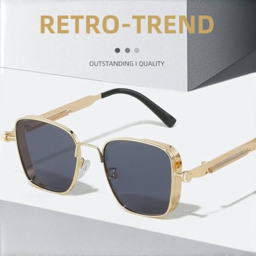 Shiratori Steampunk Vintage Square Sunglasses - Retro Metal Frame Unisex Sunglasses for Men & Women3