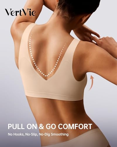 Vertvie Womens Jelly Wireless Bras Seamless T-Shirt Bra No Underwire Full Coverage Pullover Bralettes Supportive Sports Bras(Medium,Sand)