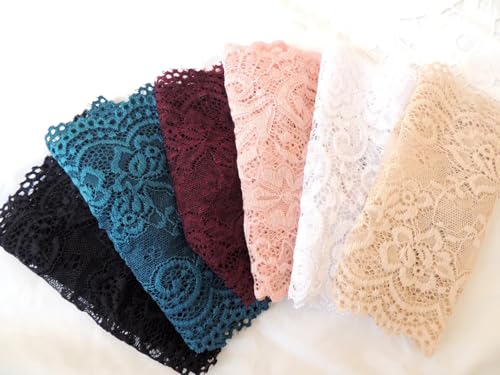 Image of ABEEHA Lace Head Band for Women, Lycra Stretch Hair Band, Multicolor Floral Lace, Soft & Comfortable, Hijab Styling Use, Pack of 6