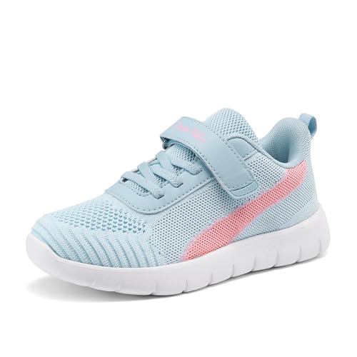 DREAM PAIRS Boys Girls Shoes Kids Tennis EZ-Ons MagicZips Athletic Running Walking Barefoot Zero Drop Sneakers 11 Little Kid Light Blue/Pink