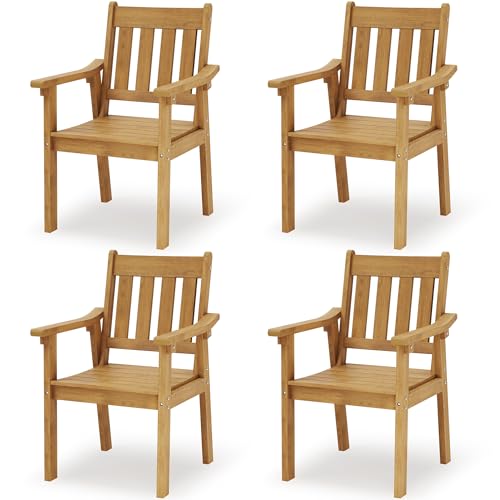 Image of YEFU Patio Dining Chairs Set of 4: All Weather Outdoor Dining Chairs with Wide Curved Seat and Backrest - Outdoor Furniture Plastic for Outside Backyard /Garden /Porch /Deck 350lbs Capacity Teak