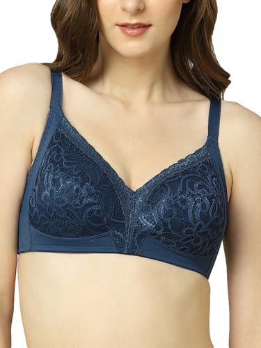 Image of Triumph Delicate Doreen Non Wired Non Padded Big Cup Bra Wireless Full Coverage Lace Everyday Women Bra Retro Support Wide Straps High Center Bridge Lingerie Pack of 1