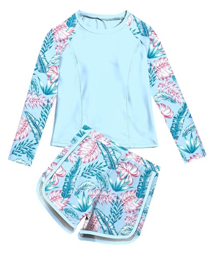 Image of Vogseek Girls Rash Guard Swimsuits 2 Piece Bathing Suit UPF 50+ Summer Swimwear Size 7-12T