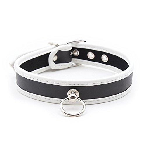 Hanyi Dame Punk Leder SM Halsband mit O-ring Einstellbar Halskette Sklave Sex Spielzeug (Weiß)