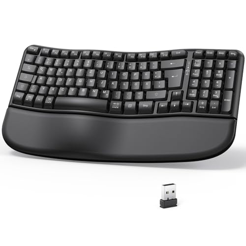 OMOTON kabellose ergonomische Tastatur – Wave Keys, 2.4G-USB verbindung, Wireless Keyboard für Windows,PC Tastatur mit Handballenauflage, natürliches Tippgefühl, deutsches QWERTZ-Layout, Schwarz OMOTON kabellose ergonomische Tastatur – Wave Keys, 2.4G-USB verbindung, Wireless Keyboard für Windows,PC Tastatur mit Handballenauflage, natürliches Tippgefühl, deutsches QWERTZ-Layout, Schwarz