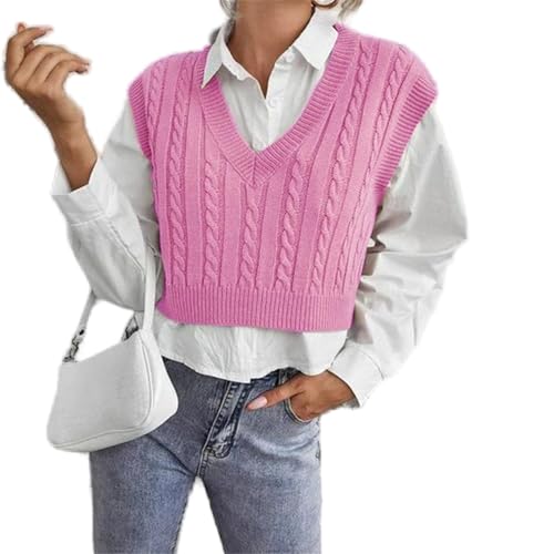 Sweater Vest Casual V Neck Vintage Knit Sleeveless Vest Solid Color Loose Pullover Sweater V-Neck Fashion Knitted Vest