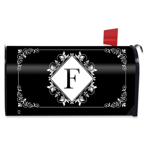 Image of Briarwood Lane Mailbox Cover - Standard Size - Black and White Monogram F Mailbox Cover