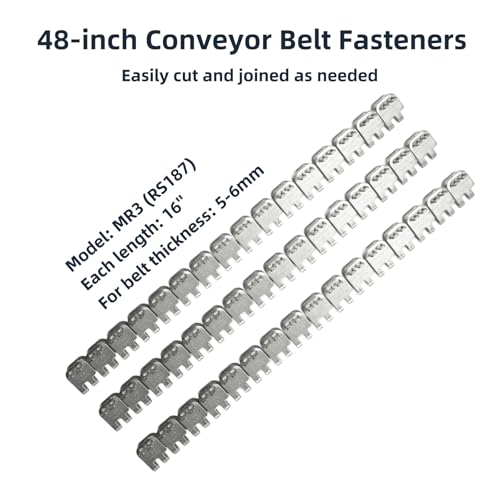 48\'\' Stainless Steel Conveyor Belt Fasteners Clips with 27.5\'\' Hinge Pin - for Industrial Conveyor Belt Staple Lacing, Suitable for Belt Thickness of 5-6mm - Split into 3 Equal Sections - Thumbnail 2