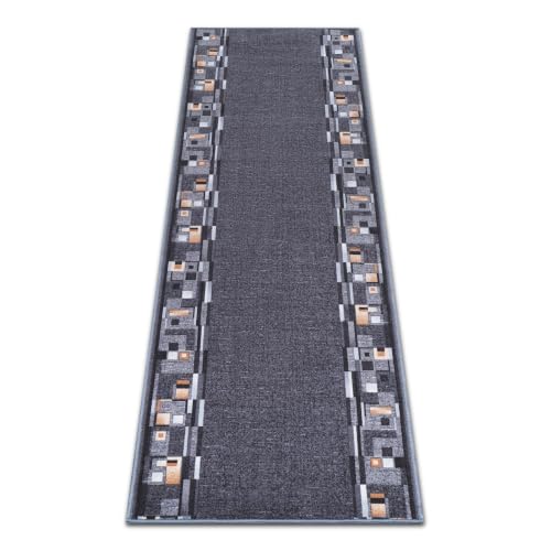 TAPISO Anti Rutsch Teppich Läufer rutschfest Brücke Meterware Modern Blau Dunkelgrau Braun Vierecke Design Flur Küche Wohnzimmer 100 x 320… – Ansicht 7