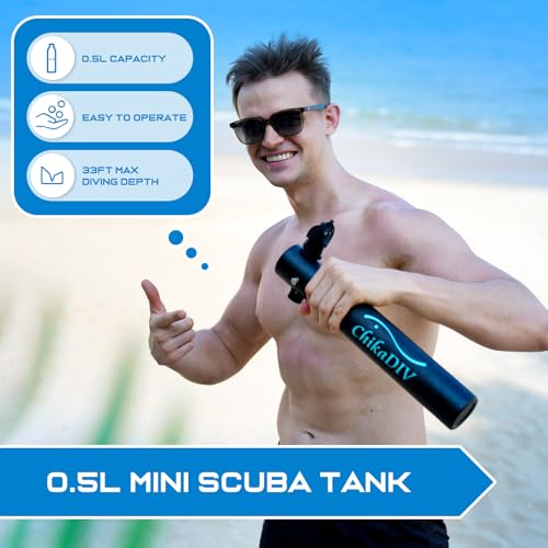 CHIKADIV Mini Tauchflasche mit 0.5 L Tauchflasche zum Mit 5 Bis 10 Minuten Tauchen Sauerstofftank Taucher Set Tauchausrüstung Tragbare Taucher ausrüstung